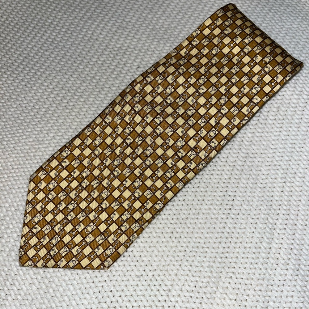 Brooks brother mustard yellow 100% silk chain pattern tie